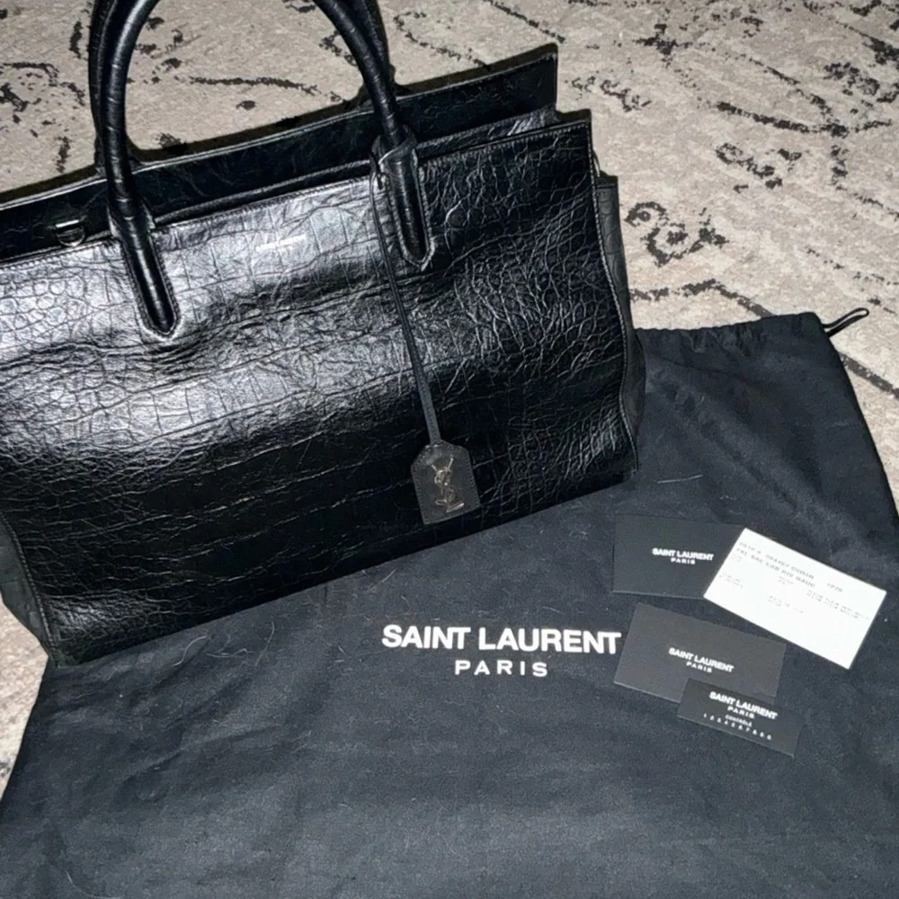 Saint Laurent Textured Croc Embossed Rive Gauche Authentic Bag
